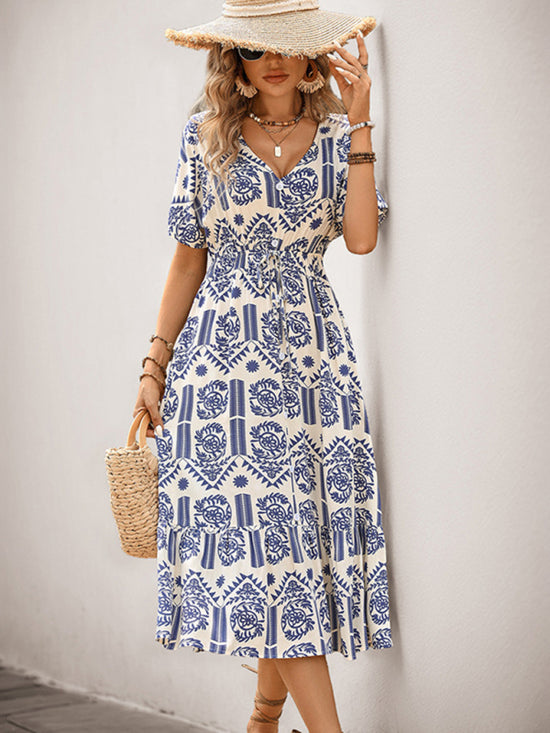 Simple casual A-line ethnic style printed dress